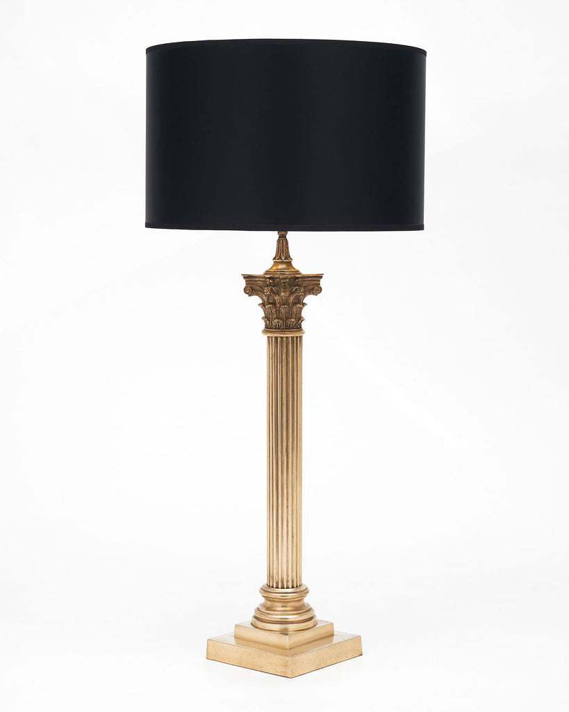 Neoclassic Brass Column Table Lamp