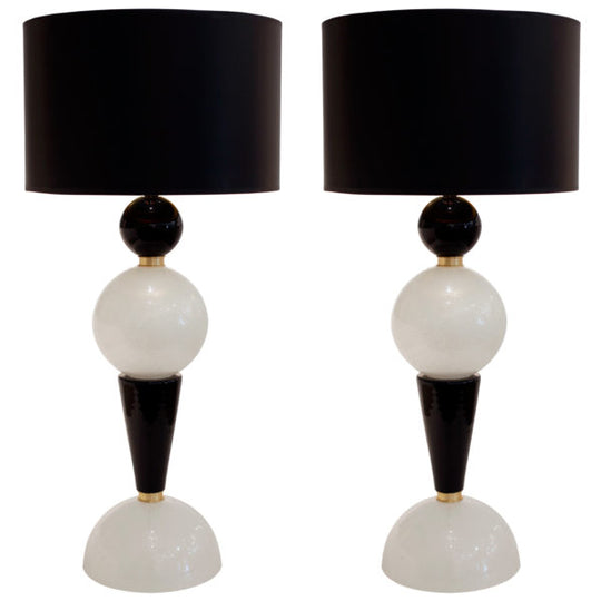 Pair of Murano Black & Pulegoso Glass Lamps