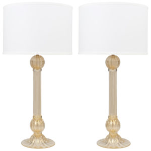 Pair of Murano Avventurina Glass Lamps