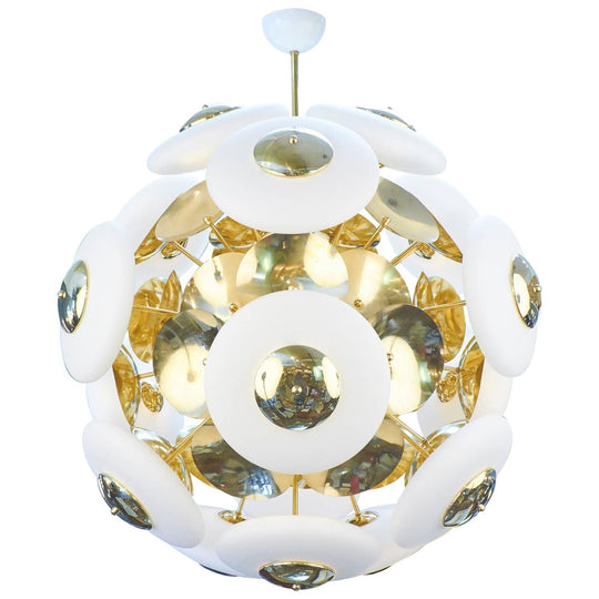 Murano White Glass Orbs Brass Chandelier
