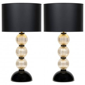 Murano Avventurina and Black Glass Lamps